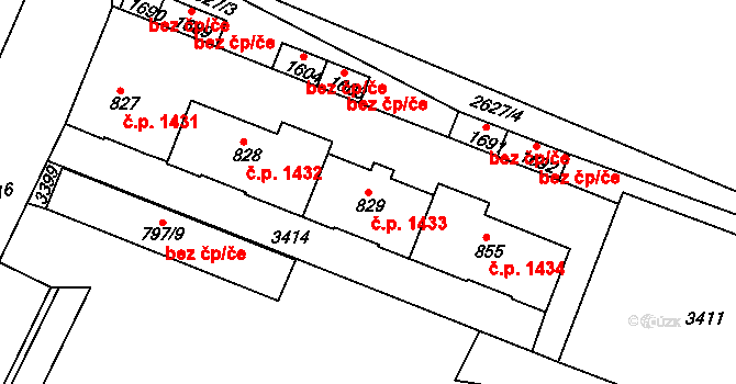 Nový Bydžov 1433 na parcele st. 829 v KÚ Nový Bydžov, Katastrální mapa