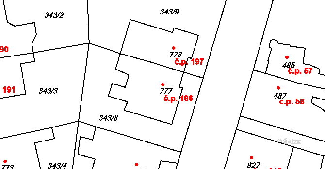 Plzeňské Předměstí 196, Rokycany na parcele st. 777 v KÚ Rokycany, Katastrální mapa