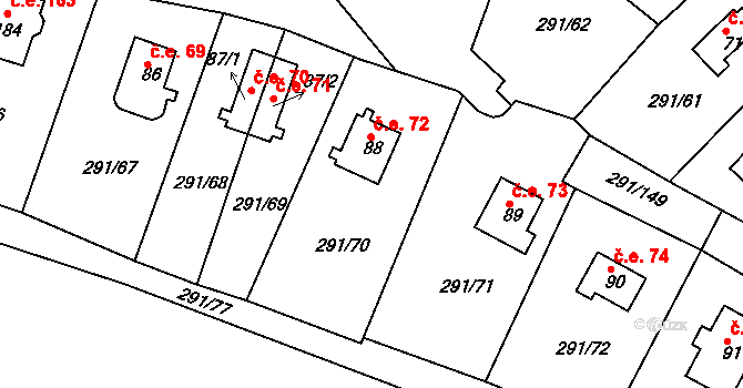 Cetnov 72, Cheb na parcele st. 88 v KÚ Cetnov, Katastrální mapa