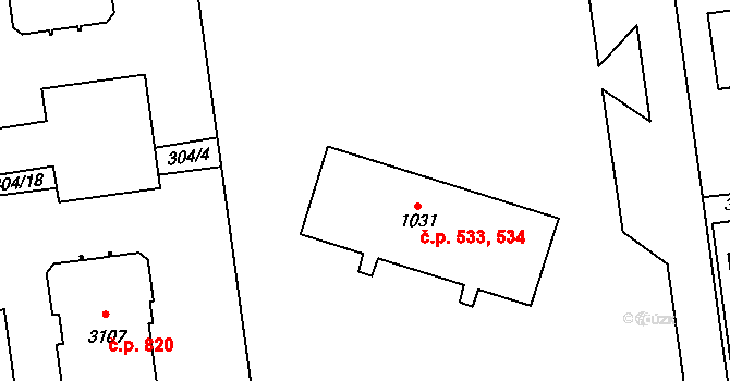 Úšovice 533,534, Mariánské Lázně na parcele st. 1031 v KÚ Úšovice, Katastrální mapa