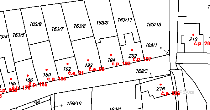 Měděnec 193 na parcele st. 194 v KÚ Měděnec, Katastrální mapa