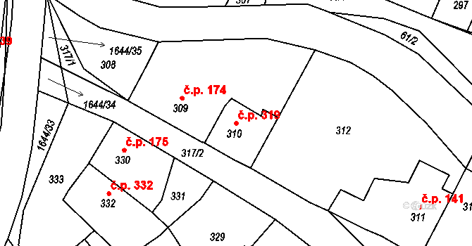 Hostomice 319 na parcele st. 310 v KÚ Hostomice pod Brdy, Katastrální mapa