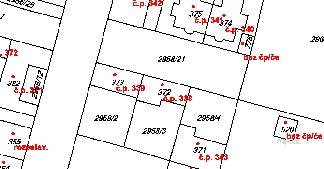 Strmilov 338 na parcele st. 372 v KÚ Strmilov, Katastrální mapa