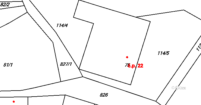 Dolní Lhota 22, Stráž nad Nežárkou na parcele st. 75 v KÚ Dolní Lhota u Stráže nad Nežárkou, Katastrální mapa