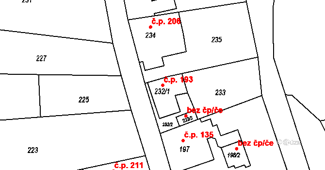Jablůnka 193 na parcele st. 232/1 v KÚ Jablůnka, Katastrální mapa