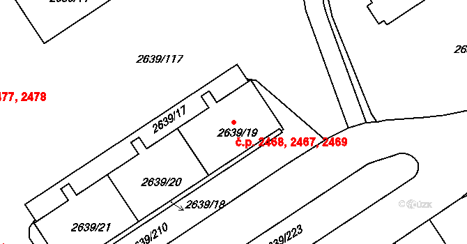 Žižkov 2467,2468,2469, Praha na parcele st. 2639/21 v KÚ Žižkov, Katastrální mapa