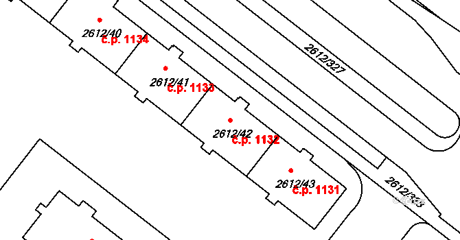 Braník 1132, Praha na parcele st. 2612/42 v KÚ Braník, Katastrální mapa