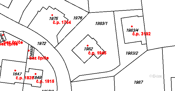 Smíchov 1945, Praha na parcele st. 1982 v KÚ Smíchov, Katastrální mapa
