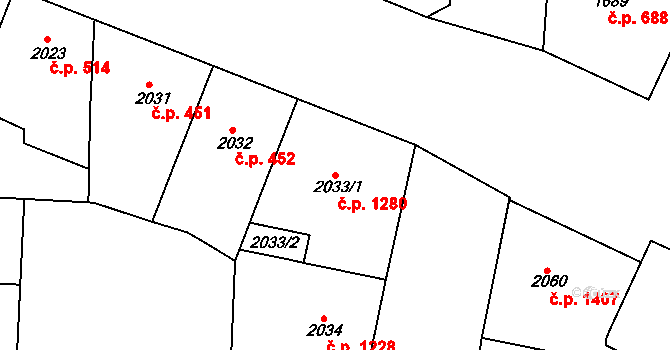 Holešovice 1280, Praha na parcele st. 2033/1 v KÚ Holešovice, Katastrální mapa