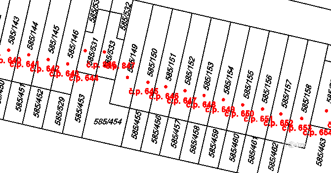 Bohnice 647, Praha na parcele st. 585/151 v KÚ Bohnice, Katastrální mapa