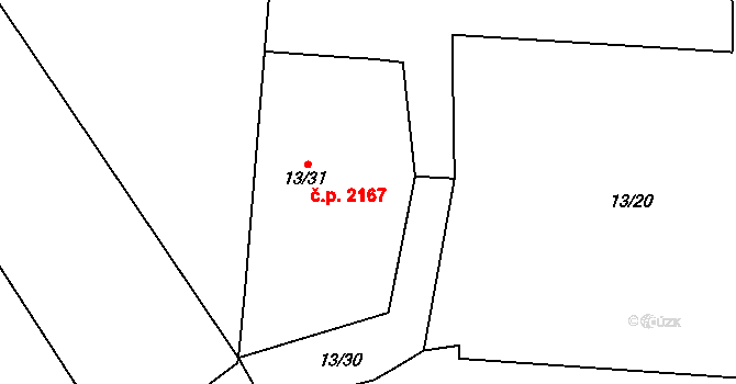 Libeň 2167, Praha na parcele st. 13/31 v KÚ Libeň, Katastrální mapa
