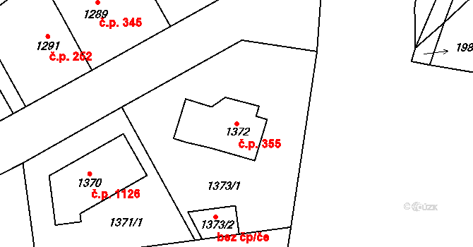 Kbely 355, Praha na parcele st. 1372 v KÚ Kbely, Katastrální mapa