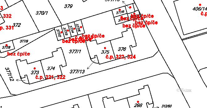 Letňany 323,324, Praha na parcele st. 375 v KÚ Letňany, Katastrální mapa