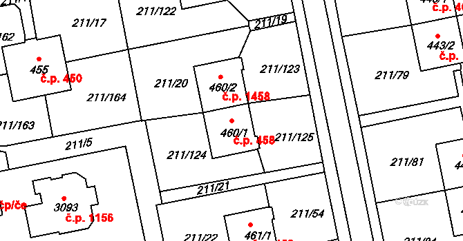 Sezimovo Ústí 458 na parcele st. 460/1 v KÚ Sezimovo Ústí, Katastrální mapa