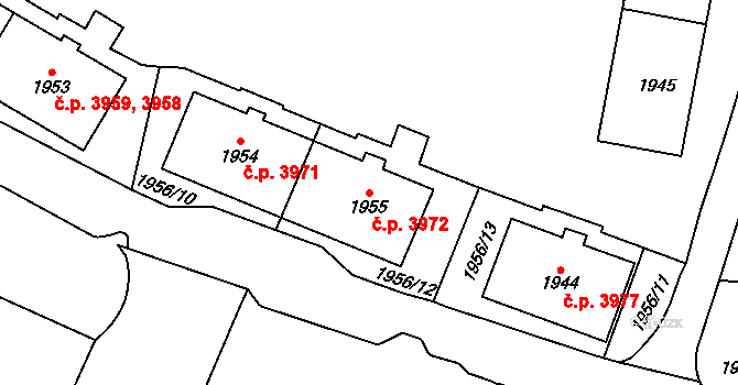 Chomutov 3972 na parcele st. 1955 v KÚ Chomutov I, Katastrální mapa
