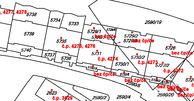 Chomutov 4274 na parcele st. 5731 v KÚ Chomutov I, Katastrální mapa