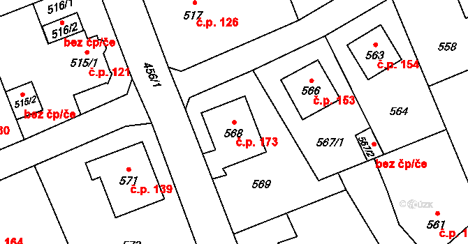 Liberec XII-Staré Pavlovice 173, Liberec na parcele st. 568 v KÚ Staré Pavlovice, Katastrální mapa