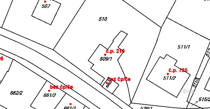 Liberec XV-Starý Harcov 216, Liberec na parcele st. 509/1 v KÚ Starý Harcov, Katastrální mapa