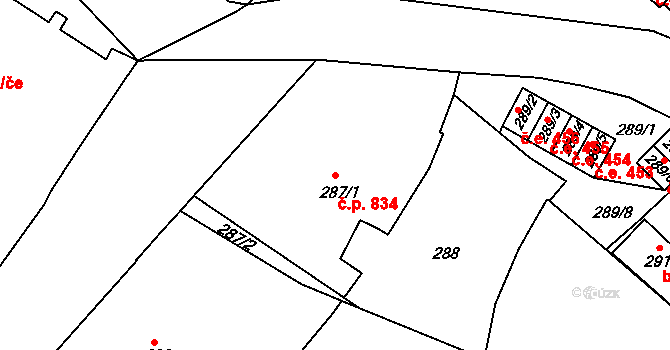 Rumburk 1 834, Rumburk na parcele st. 287/1 v KÚ Rumburk, Katastrální mapa