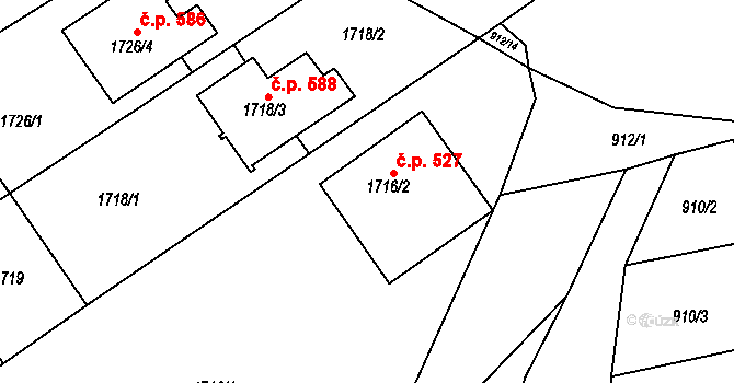 Blučina 527 na parcele st. 1716/2 v KÚ Blučina, Katastrální mapa