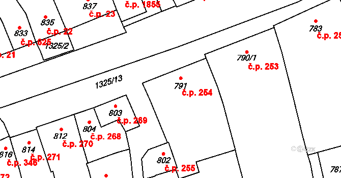 Šlapanice 254 na parcele st. 791 v KÚ Šlapanice u Brna, Katastrální mapa