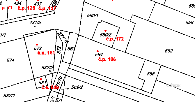 Horákov 166, Mokrá-Horákov na parcele st. 564 v KÚ Horákov, Katastrální mapa