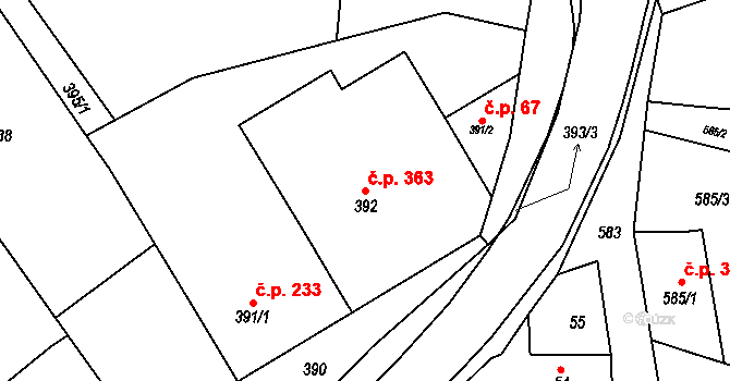 Ochoz u Brna 363 na parcele st. 392 v KÚ Ochoz u Brna, Katastrální mapa