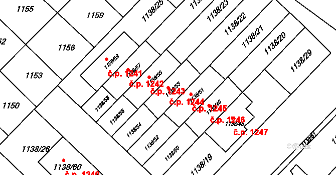 Kuřim 1244 na parcele st. 1138/53 v KÚ Kuřim, Katastrální mapa