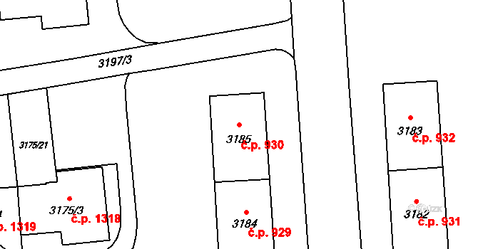 Nové Město 930, Karviná na parcele st. 3185 v KÚ Karviná-město, Katastrální mapa