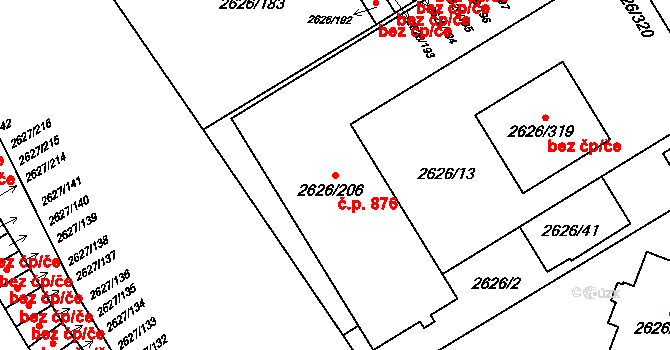 Předměstí 876, Opava na parcele st. 2626/206 v KÚ Opava-Předměstí, Katastrální mapa