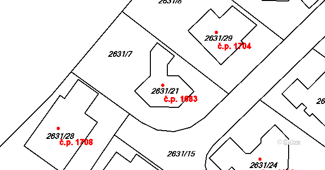 Roztoky 1683 na parcele st. 2631/21 v KÚ Roztoky u Prahy, Katastrální mapa