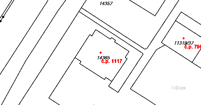 Severní Předměstí 1117, Plzeň na parcele st. 14365 v KÚ Plzeň, Katastrální mapa