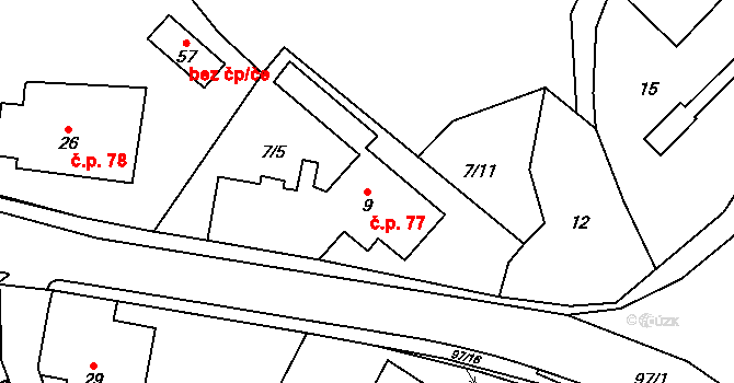 Kerhartice 77, Ústí nad Orlicí na parcele st. 9 v KÚ Gerhartice, Katastrální mapa
