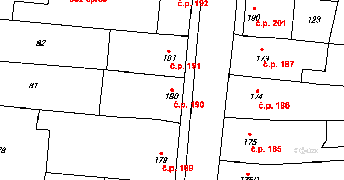 Čechovice 190, Prostějov na parcele st. 180 v KÚ Čechovice u Prostějova, Katastrální mapa