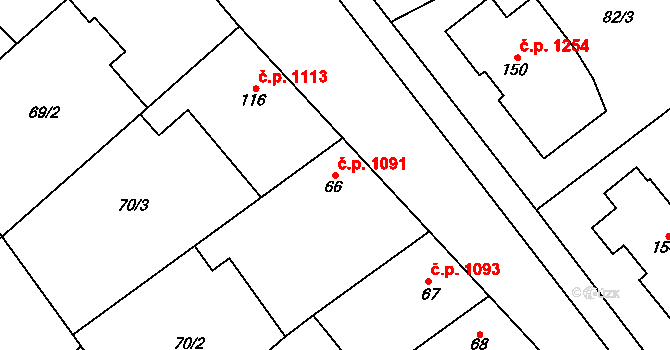Litovel 1091 na parcele st. 66 v KÚ Chořelice, Katastrální mapa
