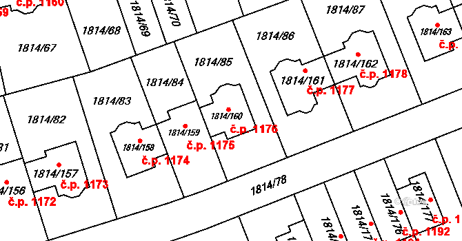 Uhříněves 1176, Praha na parcele st. 1814/160 v KÚ Uhříněves, Katastrální mapa