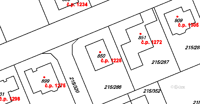 Rudná 1225 na parcele st. 850 v KÚ Hořelice, Katastrální mapa