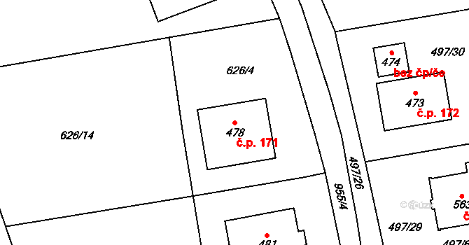 Špičák 171, Železná Ruda na parcele st. 478 v KÚ Špičák, Katastrální mapa