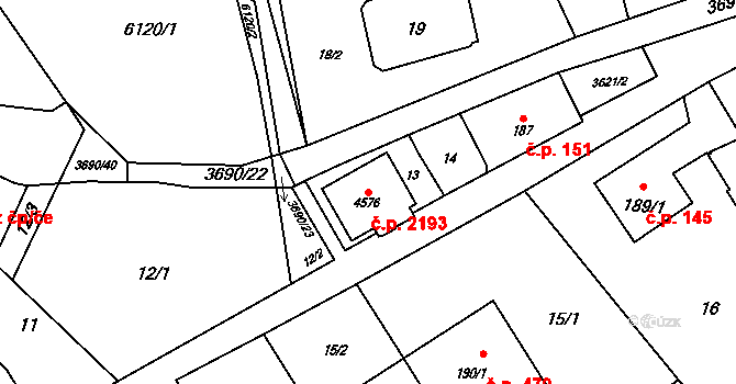 Rožnov pod Radhoštěm 2193 na parcele st. 4576 v KÚ Rožnov pod Radhoštěm, Katastrální mapa