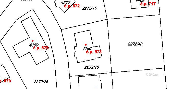 Týnské Předměstí 673, Domažlice na parcele st. 4150 v KÚ Domažlice, Katastrální mapa