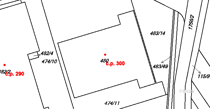 Třanovice 300 na parcele st. 480 v KÚ Třanovice, Katastrální mapa