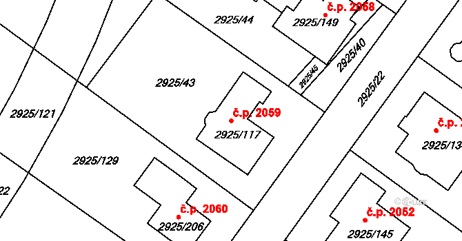 Pelhřimov 2059 na parcele st. 2925/117 v KÚ Pelhřimov, Katastrální mapa