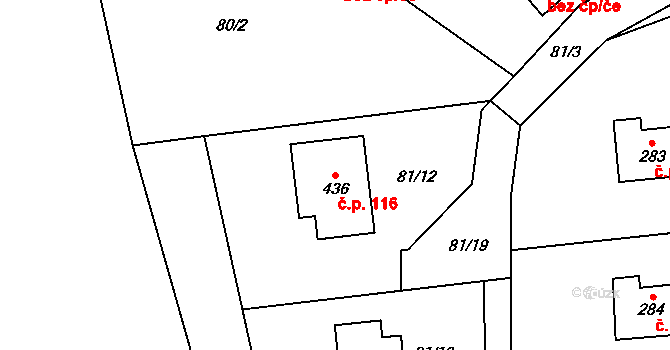Bojanovice 116 na parcele st. 436 v KÚ Bojanovice, Katastrální mapa