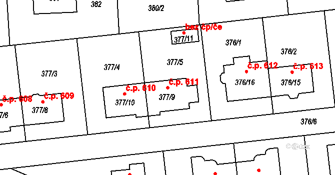 Postřelmov 611 na parcele st. 377/9 v KÚ Postřelmov, Katastrální mapa