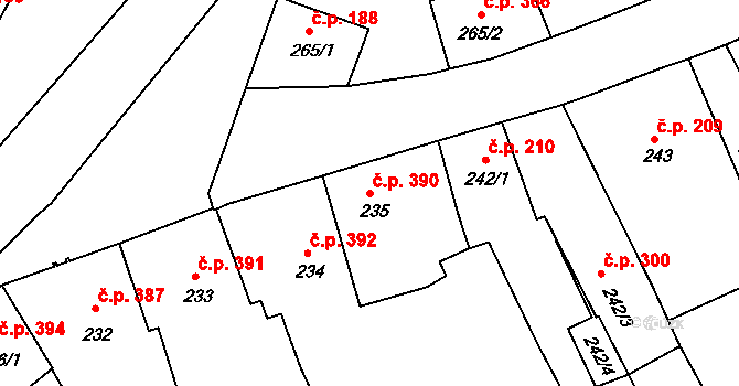 Milevsko 390 na parcele st. 235 v KÚ Milevsko, Katastrální mapa