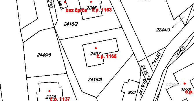 Vizovice 1165 na parcele st. 2407 v KÚ Vizovice, Katastrální mapa