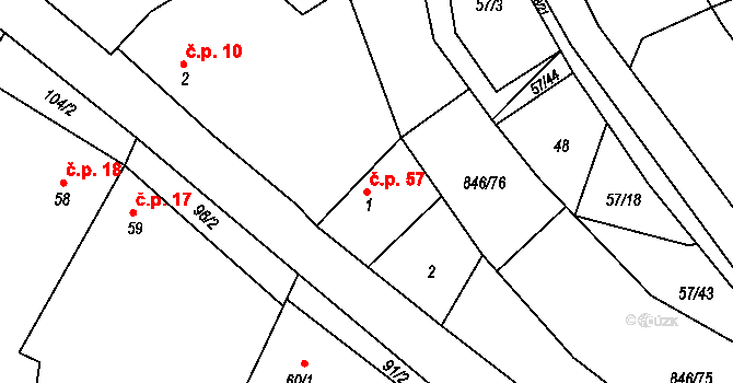 Vranová Lhota 57 na parcele st. 1 v KÚ Vranová Lhota, Katastrální mapa