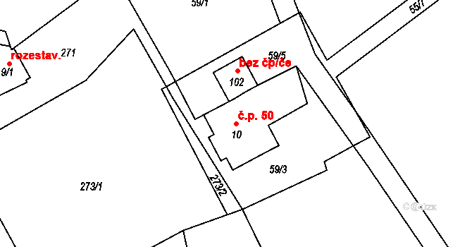 Albrechtice u Rýmařova 50, Břidličná na parcele st. 10 v KÚ Albrechtice u Rýmařova, Katastrální mapa