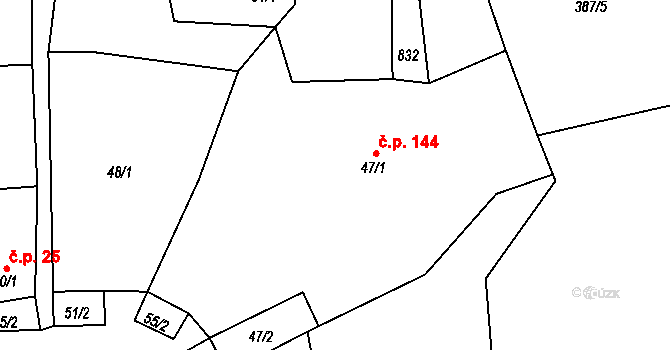 Jenčice 144 na parcele st. 47/1 v KÚ Jenčice, Katastrální mapa