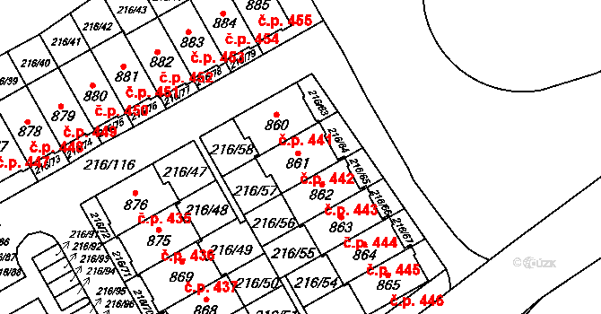 Statenice 442 na parcele st. 861 v KÚ Statenice, Katastrální mapa